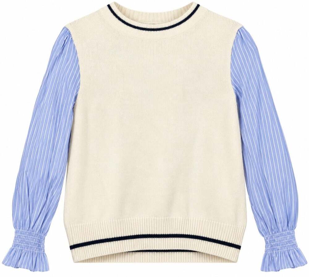 Thml Sweater Size S Ivory Blue Striped Sleeves